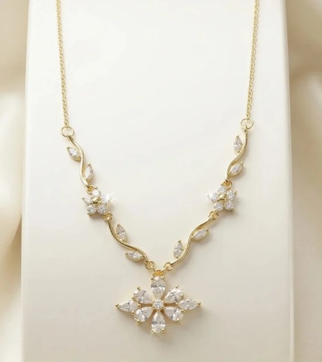 Anti Tarnish Gold Plated Floral Pendant Necklace